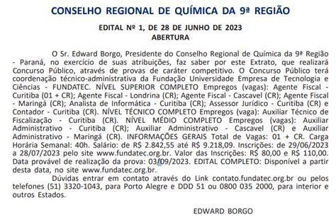 Concurso Crq Pr Extrato De Edital Publicado Veja