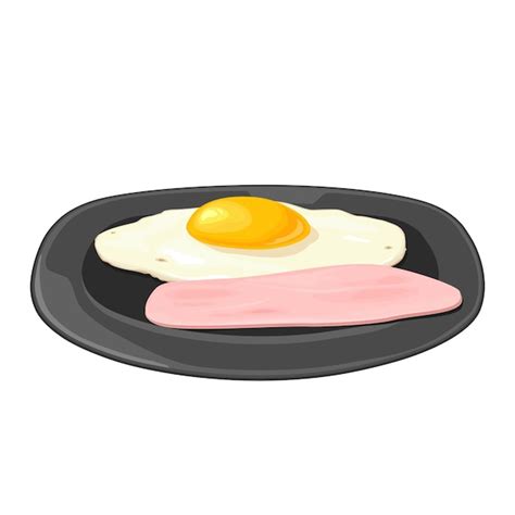 Premium Vector Fried Egg With Ham On Plate Vector Color Illustration