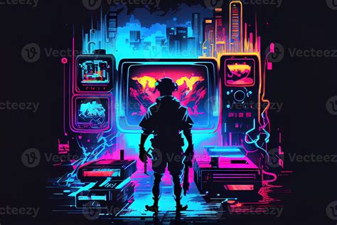 illustration of gaming background, abstract cyberpunk style of gamer ...