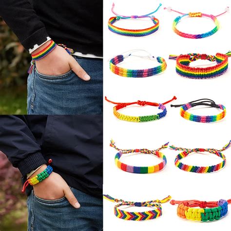 Pulseras De Cuerda De Arco Ris Lgbt Con Dijes Para Pareja Orgullo Gay