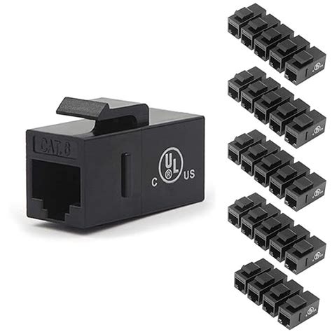 Vce 25 Pack Cat6 Rj45 Keystone Jack Inline Coupler Black