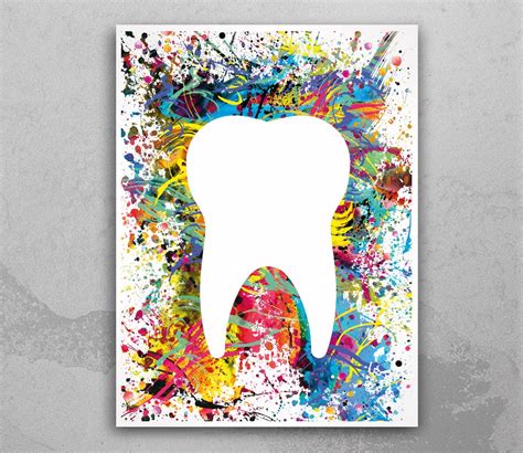 Dental Art Watercolor Print Tooth Abstract Anatomical Art Dental Clinic