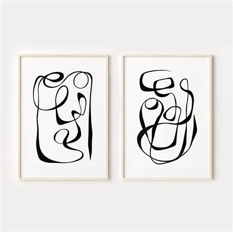 Black and White Abstract Line Art Prints Set of 2, DIGITAL DOWNLOAD ...