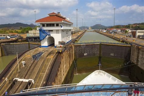 The First Lock of the Panama Canal from the Pacific Ocean. Editorial ...