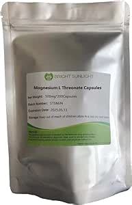 Amazon Magnesium L Threonate Capsules 500 Mg X 200 Capsules 100