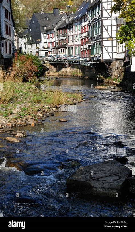 Rur River Half Timbered Buildings Monschau Eifel Stock Photo Alamy