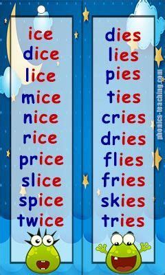 Ice And Ies Words Free Printable Phonics Word List Ideal For