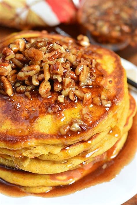 Pumpkin Pancakes With Cinnamon Pecan Syrup These Soft Fluffy