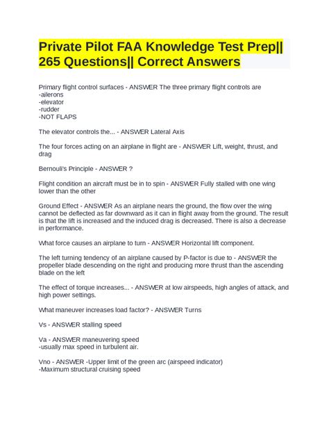 Private Pilot Faa Knowledge Test Prep 265 Questions Correct Answers