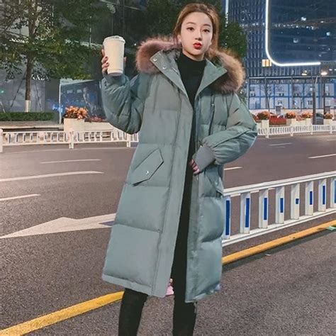 Doudoune Femme Coton Veste Hiver Parkas Femme Veste Long Manteau Grand Col Fourrure à Capuche