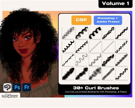 Vol 1 Clip Studio Paint Photoshop Adobe Fresco Curl Coil Kinky Wave