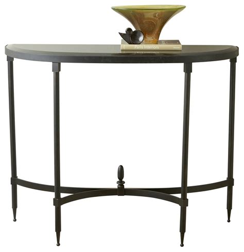 Fluted Iron Half Moon Console Table With Black Granite Top Transitional Console Tables By