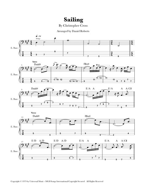 Sailing Arr Daniel Roberts By Christopher Cross Sheet Music For Bass