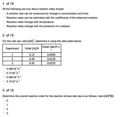 Solved 1 of 15 All the following are true about reaction | Chegg.com