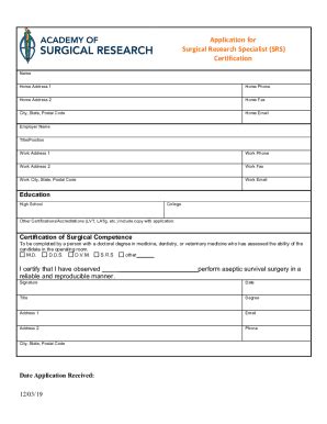 Fillable Online ASR Surgical Research Specialist SRS Application Fax