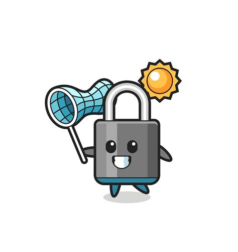 Padlock Mascot Illustration Is Catching Butterfly 3320503 Vector Art At