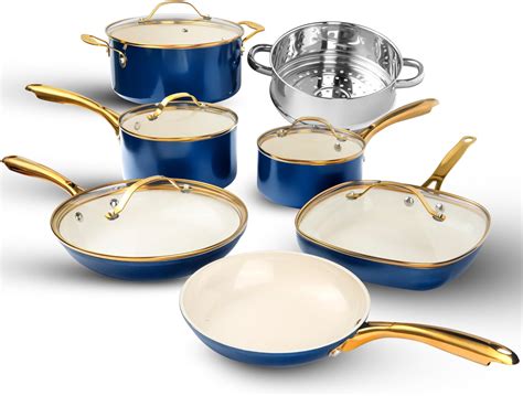 Amazon Member S Mark 11 Piece Modern Ceramic Cookware Set Navy