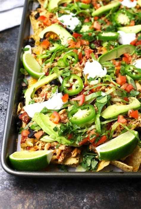 Sheet Pan Loaded Chicken Nachos The Thirsty Feast By Honey And Birch