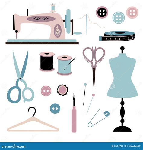 Vector Sewing And Tailoring Retro Set Illustration With Vintage Sewing