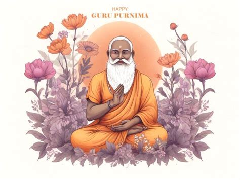 hand drawn guru purnima illustration  hand  flowers premium ai
