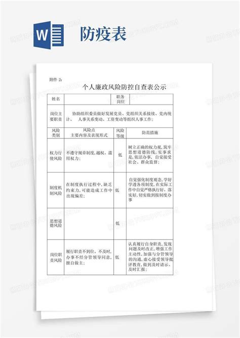 个人廉政风险防控自查表word模板下载编号ljygzvxg熊猫办公