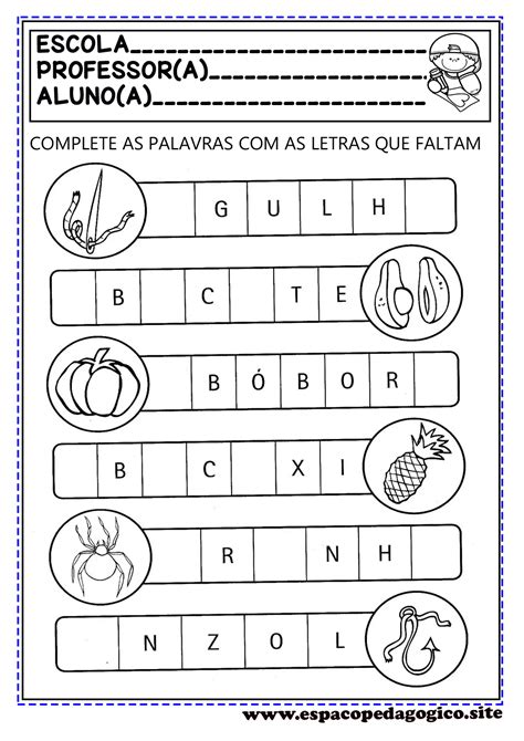 Atividades De AlfabetizaÇÃo Para Imprimir Completando Letras Que Faltam EspaÇo PedagÓgico