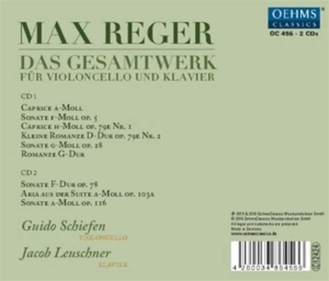 Max Reger Complete Works For Cello And Piano Guido Schiefen La