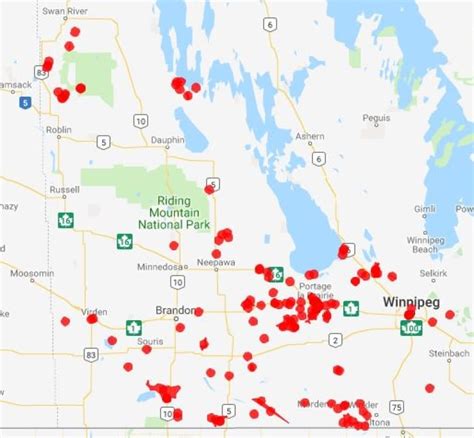 Manitoba Hydro Map Shows The Location Of Outages Reported By The