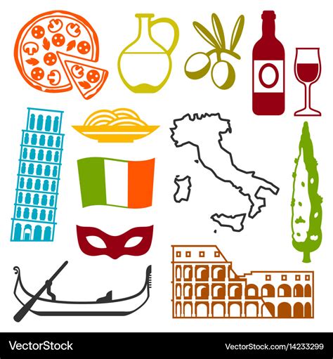 Italy Icons Set Italian Symbols And Objects Vector Image