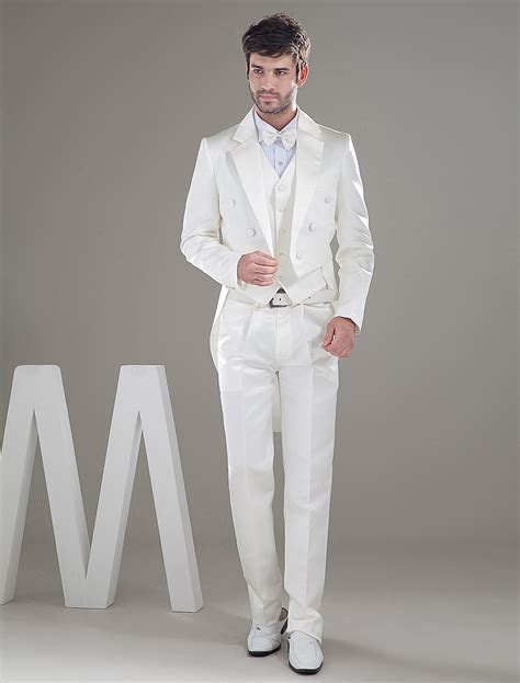 Ivory Lapel Double Breasted Button Worsted Groom Wedding Tuxedo