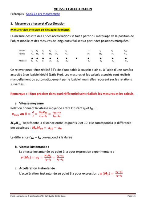 VITESSE ET ACCELERATION 1 Mesure de vitesse et daccélération