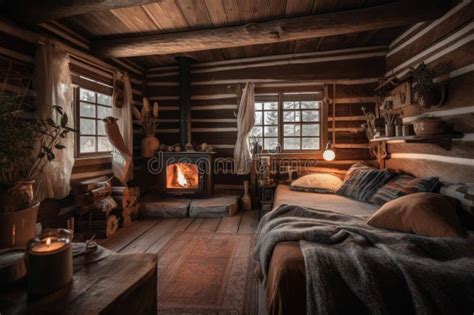 Cozy Cabin Retreat With Fireplace And Cozy Blanket For Winter Solstice