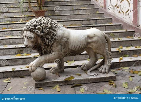 Lions Guarding The Entrance To The Ruins Of Angkor Wat Temple Stock