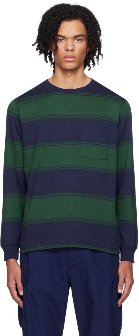 Navy Striped Long Sleeve T Shirt By BEAMS PLUS On Sale