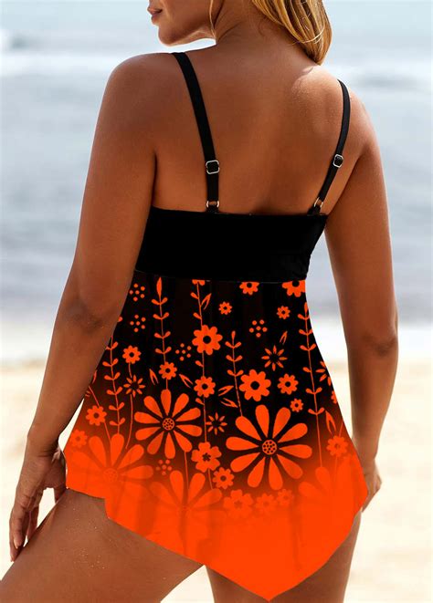 Rotita Floral Print Ombre Asymmetric Hem Swimdress And Panty Usd 1098