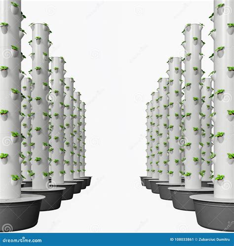 Modular Aeroponics Tower With Growing Pots Stock Illustration