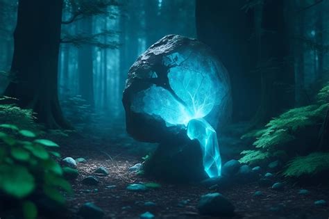 Una piedra mágica en el bosque por la noche Foto Premium