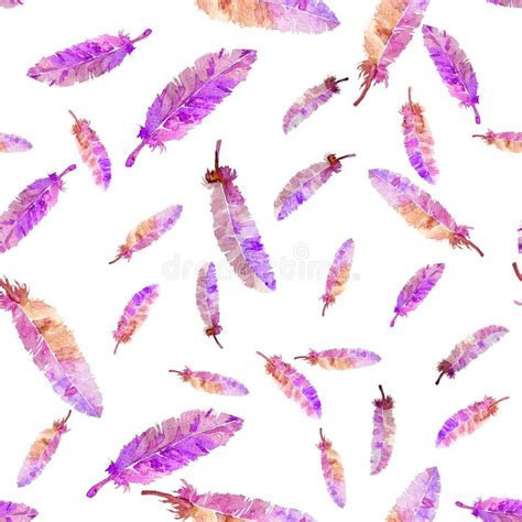 Watercolor Feathers And Blot Seamless Pattern Stock Illustration