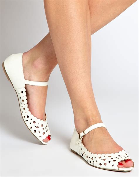 Asos Asos Jasmine Peep Toe Ballet Flats In White Lyst