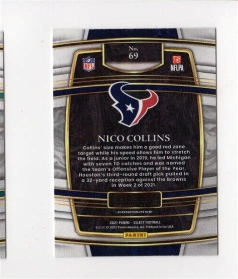 Select Football Nico Collins Rc Concourse Houston Texans Ebay