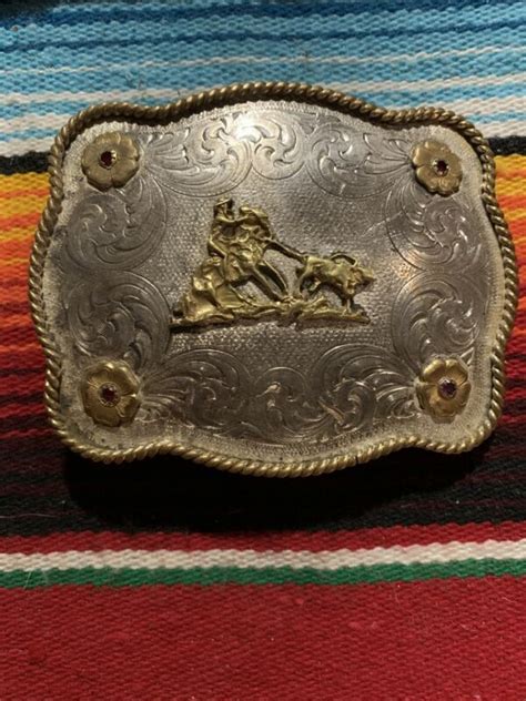 V Montana Silversmiths Silver Plate Calf Roping Belt Buckle