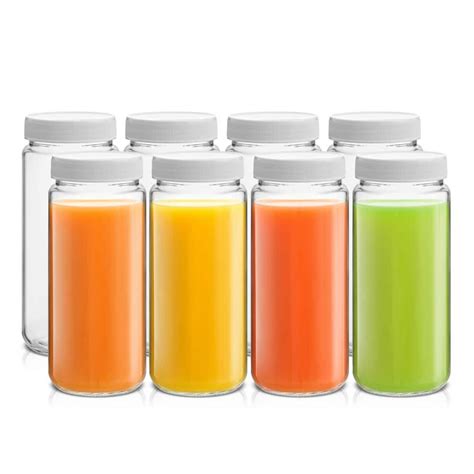 Joyjolt Reusable Glass 16 Oz White Juice Bottles With Lids Set Of 8 Jg10308 The Home Depot