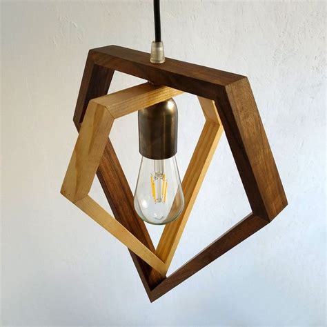 Geometric Wooden Diamond Lamp Natural Wood Walnut Light Etsy