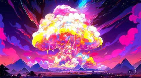 Premium AI Image | hand drawn cartoon nuclear explosion mushroom cloud ...