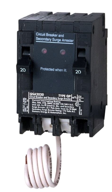 Siemens Qsa2020spd Whole House Surge Protection With Two 20 Amp Circuit Breakers For Use Only On