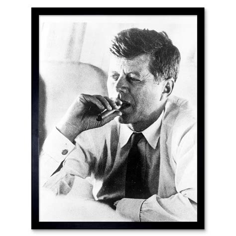 President John Kennedy Smoking Cigar JFK Vintage Black and White Photograph Art Print Framed ...