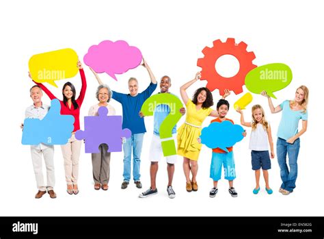 Multi Ethnic Group Of People With Speech Bubbles Stock Photo Alamy