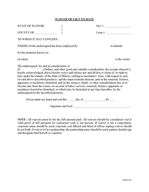 Mclean County Waiver Of Lien To Date Form Illinois Deeds