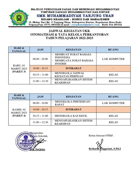 Smk Muhammadiyah Tanjung Uban Jadwal Kegiatan Ukk Otomatisasi And Tata