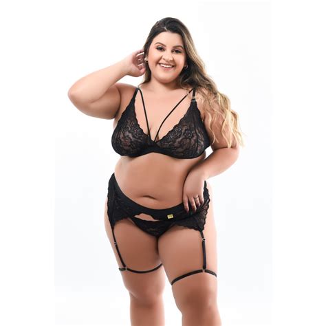 Conjunto Calcinha E Suti Plus Size Desejo Renda Luxo Sem Bojo P S